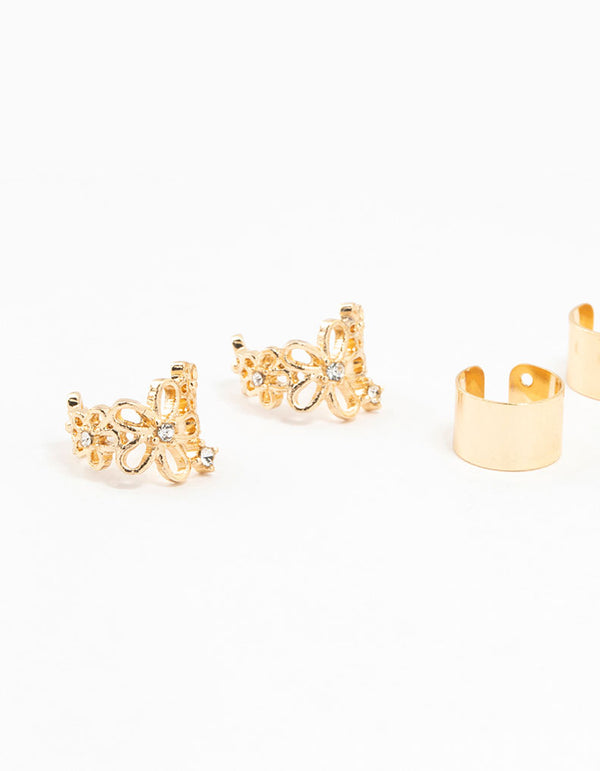 Gold Flower & Lace Ear Cuffs 6-Pack