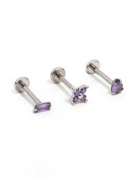 Surgical Steel Purple Marquise & Baguette Flat Back Earrings 3-Pack - link has visual effect only