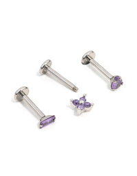 Surgical Steel Purple Marquise & Baguette Flat Back Earrings 3-Pack - link has visual effect only