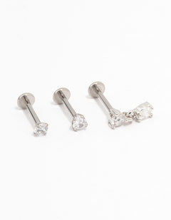 Surgical Steel Pear Cubic Zirconia Drop Flat Backs 3-Pack