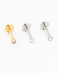 Mixed Metal Plated Surgical Steel Mini Diamante Threadless Flat Back Studs 6-Pack - link has visual effect only