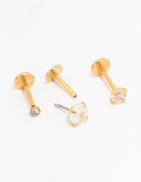 Gold Plated Surgical Steel Cubic Zirconia Threadless  Flat Back Studs  3-Pack - link has visual effect only