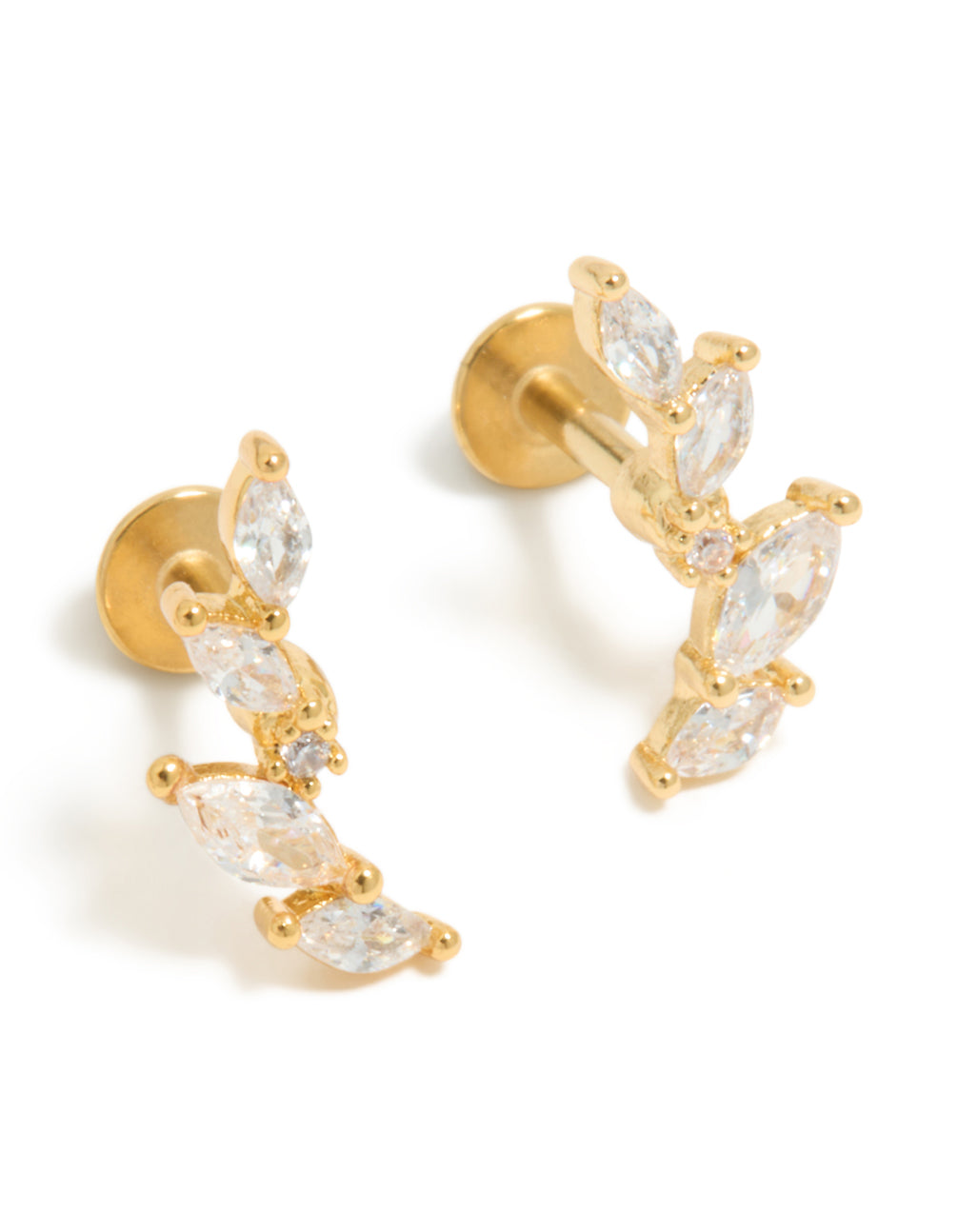 Gold Plated Surgical Steel Cubic Zirconia Marquise Crawler Flat Back 2-Pack