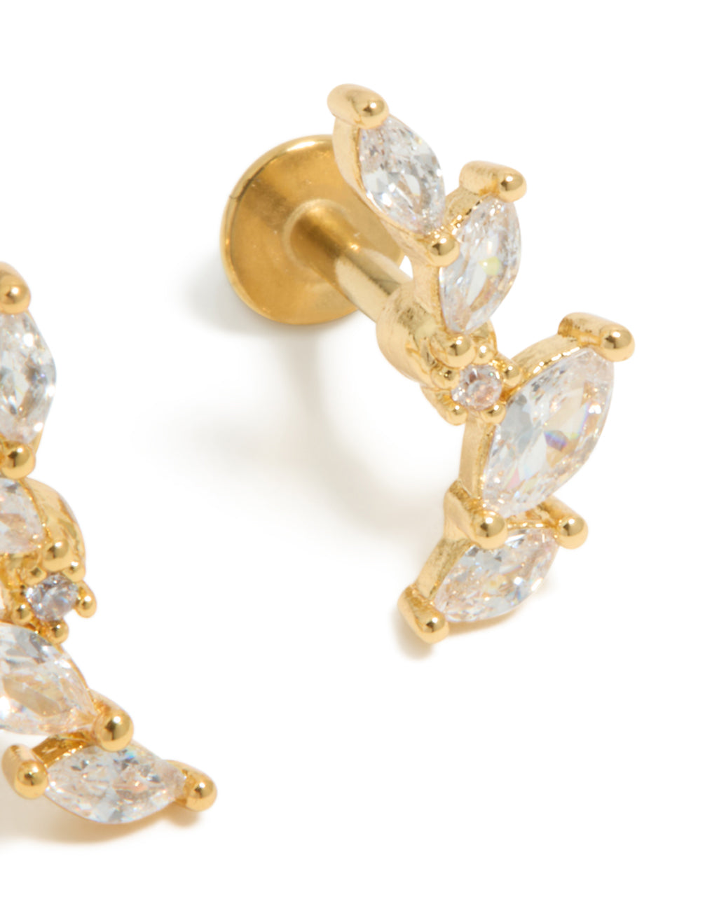 Gold Plated Surgical Steel Cubic Zirconia Marquise Crawler Flat Back 2-Pack