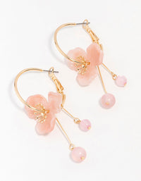 Gold Peach Acrylic Flower Beaded Hoop Earrings - link has visual effect only
