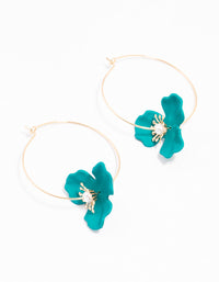 Gold Blue Coated Wire Flower Earrings - link has visual effect only