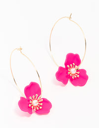 Gold Coated Wire Flower Hoop Earrings - link has visual effect only