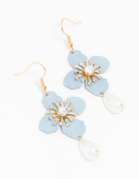 Gold Blue Teardrop Pearl Flower Drop Earrings - link has visual effect only