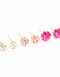 Gold Pink Diamante Stud Earrings 3-Pack - link has visual effect only