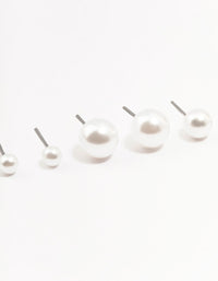 Beaded Multi Size Pearl Stud Earrings 3-Pack - link has visual effect only