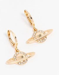 Gold Diamante Planet Huggie Drop Earrings - link has visual effect only