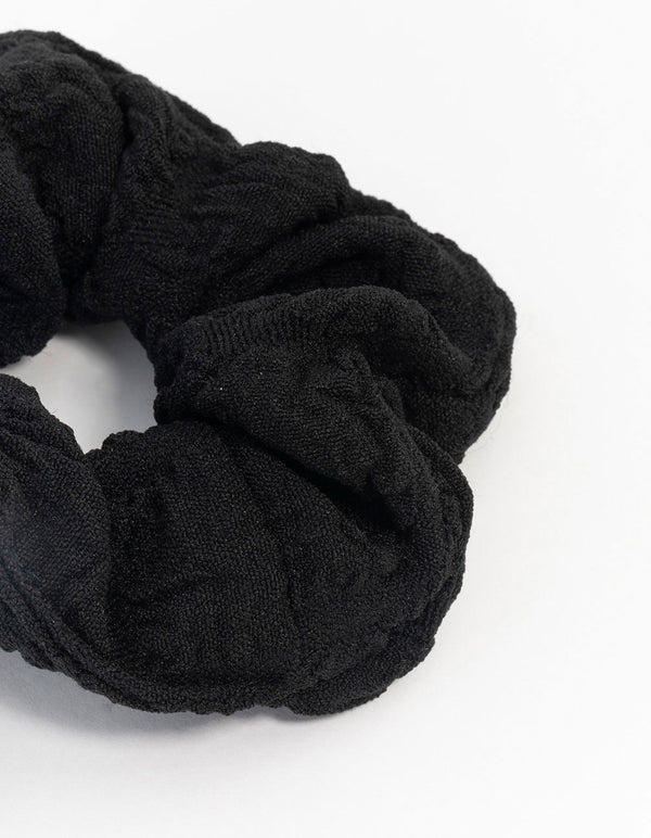 Black Seersucker Fabric Scrunchie