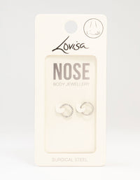 Surgical Steel Cubic Zirconia And Spiral Nose Ring 2-Pack - link has visual effect only