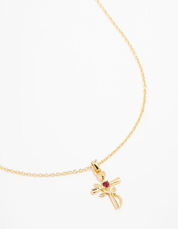 Gold Plated Rose Cross Necklace
