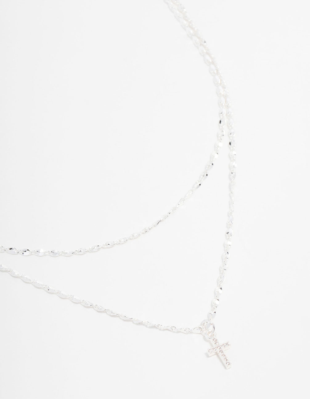 Silver Plated Cubic Zirconia Fine Cross Necklace 2-Pack