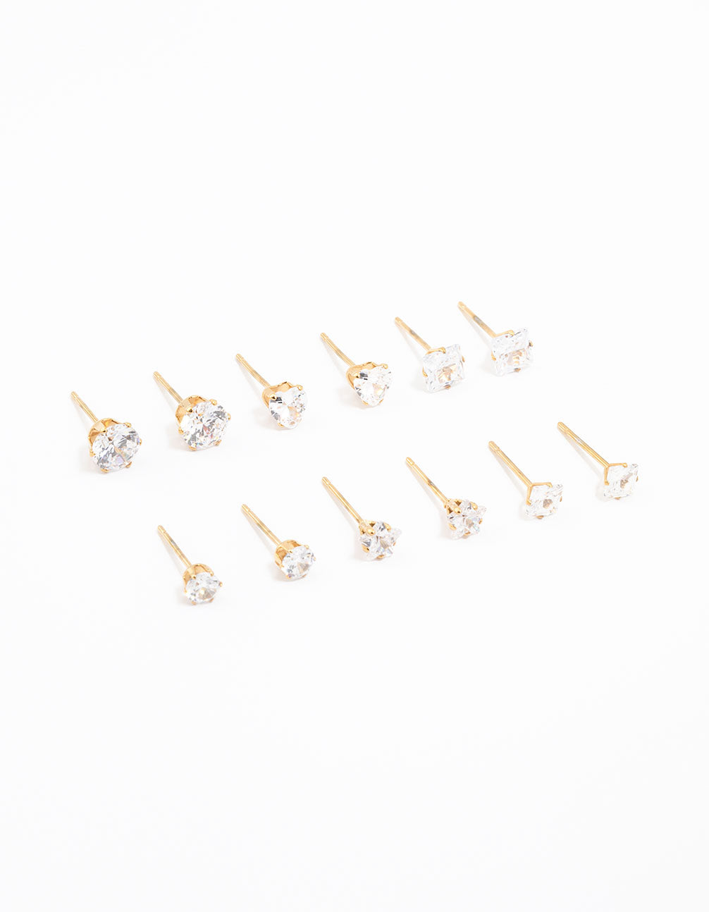 Waterproof Gold Plated Stainless Steel Cubic Zirconia Stud Earrings 6-Pack