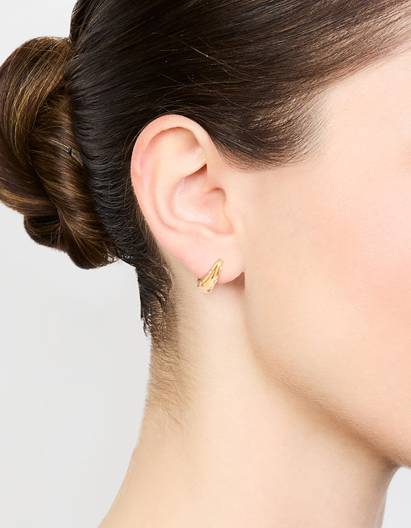 Waterproof Gold Plated Stainless Steel Crystal Huggie Hoop Earrings