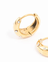 Waterproof Gold Plated Stainless Steel Crystal Huggie Hoop Earrings - link has visual effect only