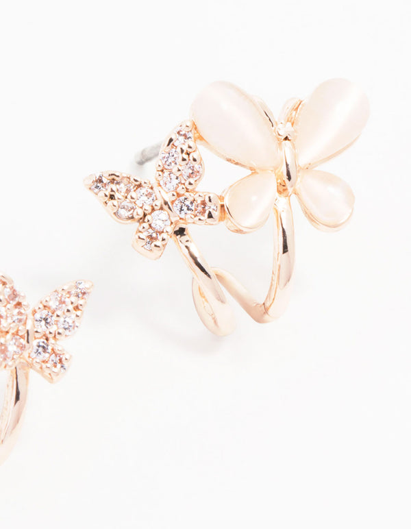 Rose Gold Plated Mini Double Butterfly Hoop Earrings