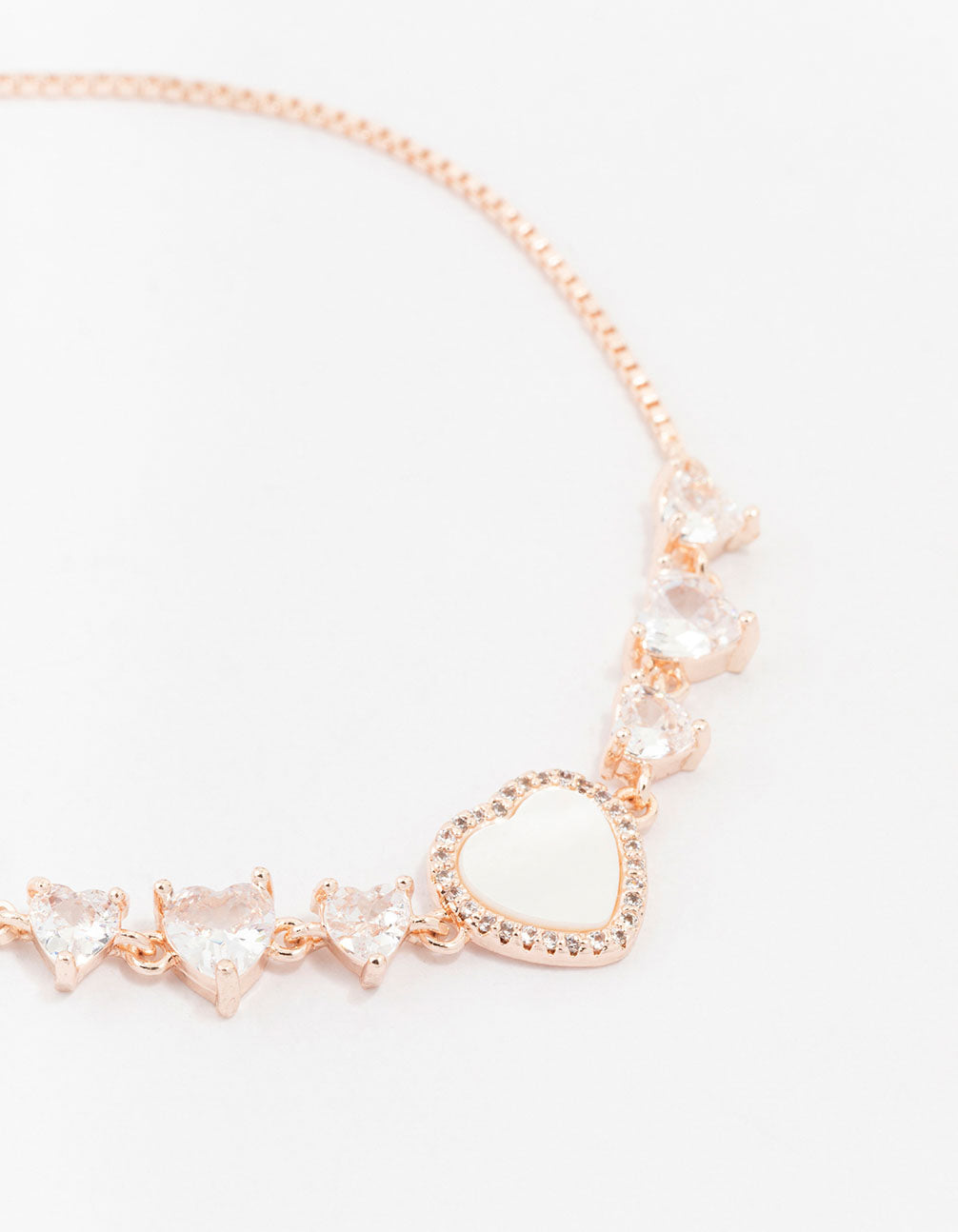 Rose Gold Plated Large Mother of Pearl & Mini Cubic Zirconia Heart Toggle Bracelet