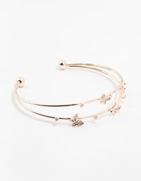 Rose Gold Plated Cubic Zirconia Double Row Butterfly Wrist Cuff - link has visual effect only