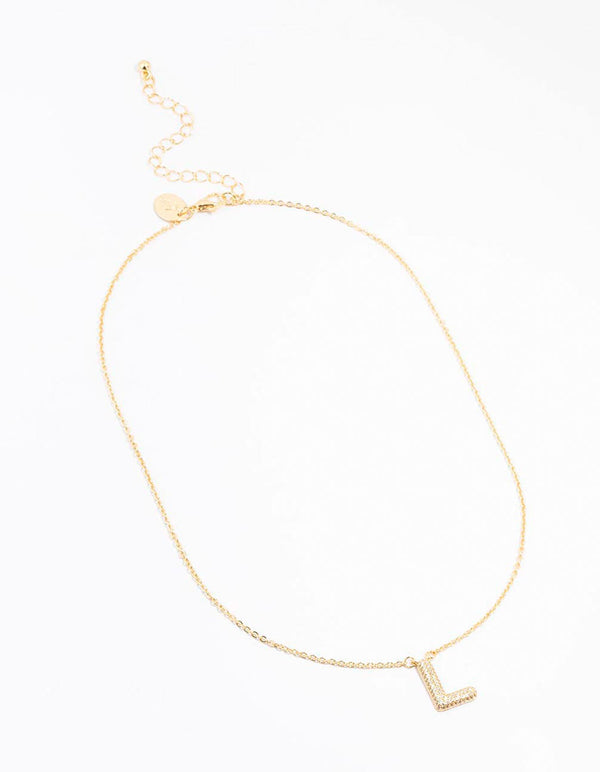 Gold Plated Pave Letter L Necklace