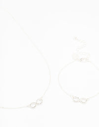 Silver Plated Infinity Necklace & Bracelet Set - link has visual effect only