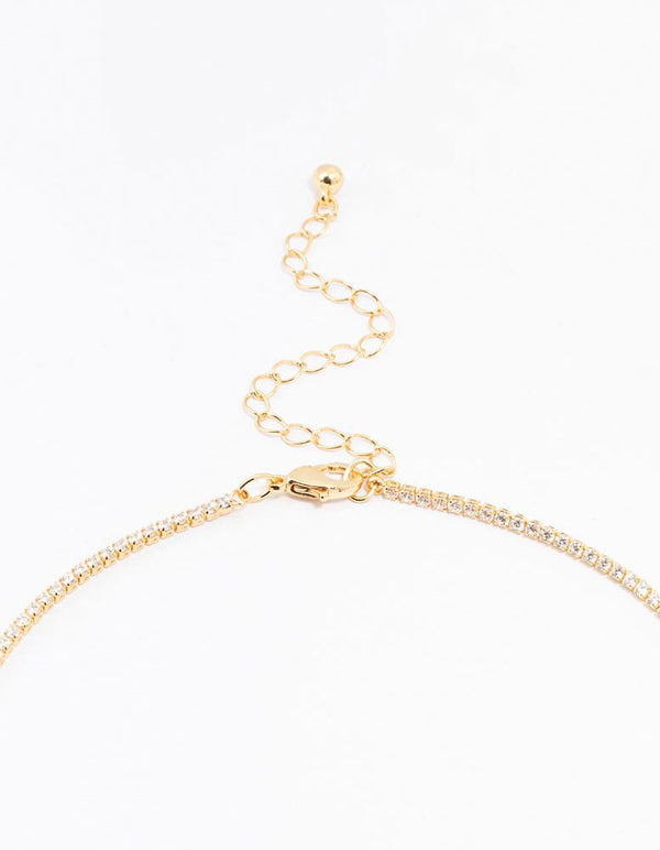 Gold Plated Cubic Zirconia Tennis Bracelet & Necklace Set