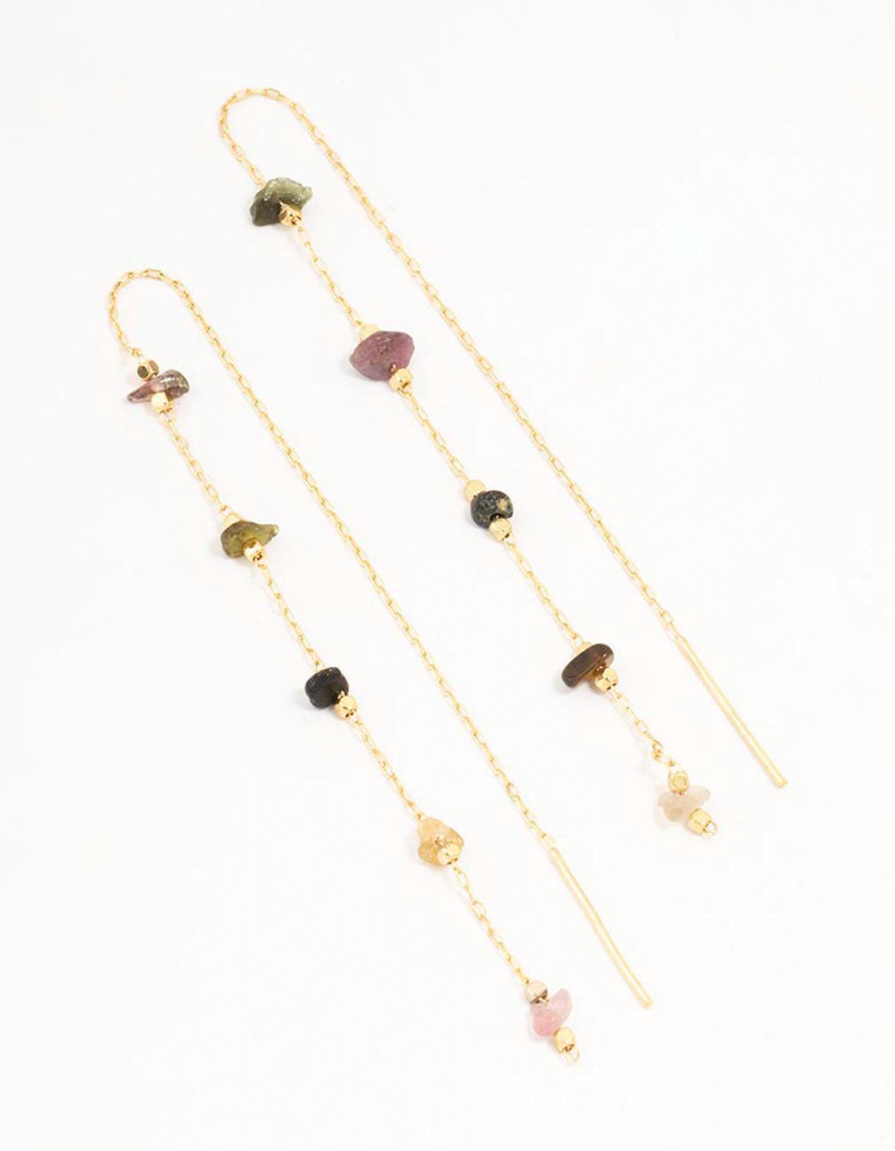 Gold Plated Station Semi Precious Thread Through Earrings
