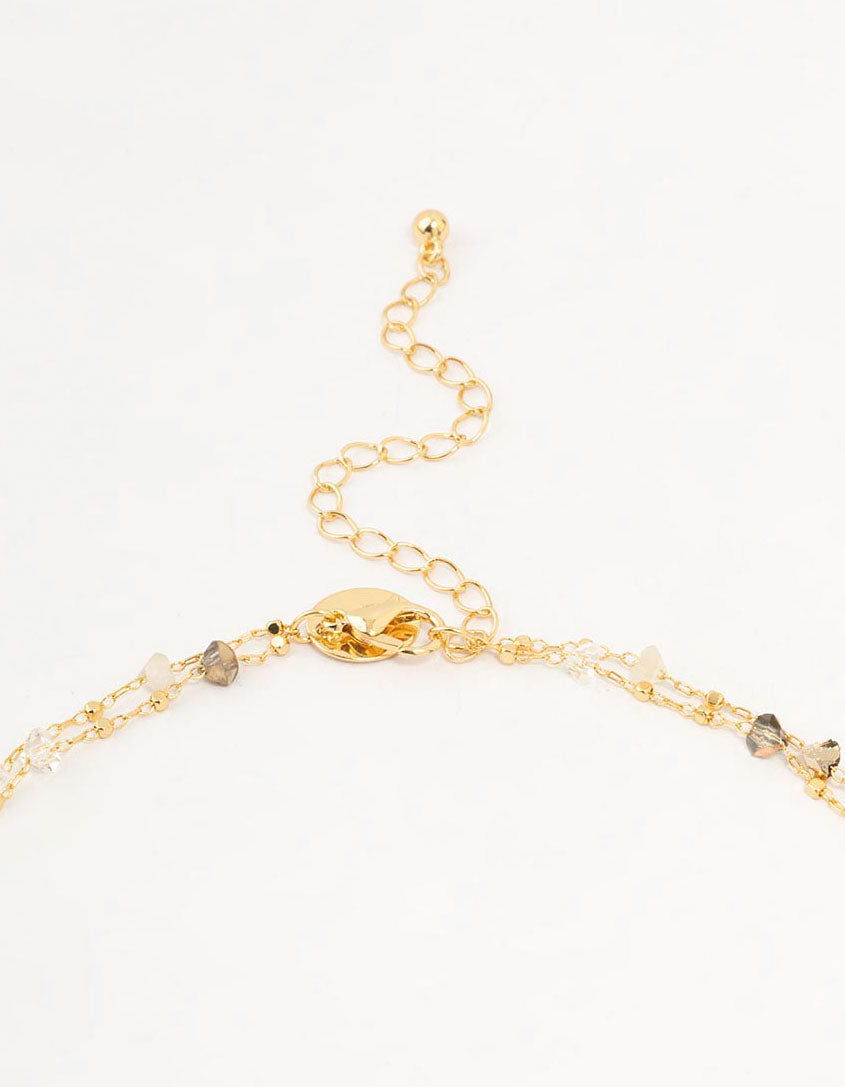Gold Plated Station Semi Precious Shards And Ball Layered Necklace