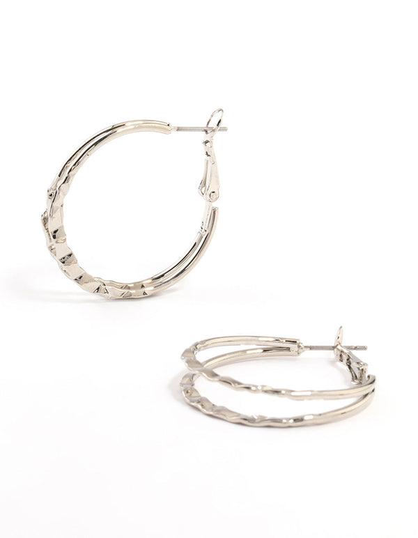 Hammered Silver Double Hoop Earrings