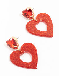 Red Diamante Glitter Gold Heart Drop Earrings - link has visual effect only