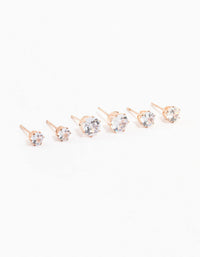 Rose Gold Graduating Diamante Stud Earrings 3-Pack - link has visual effect only