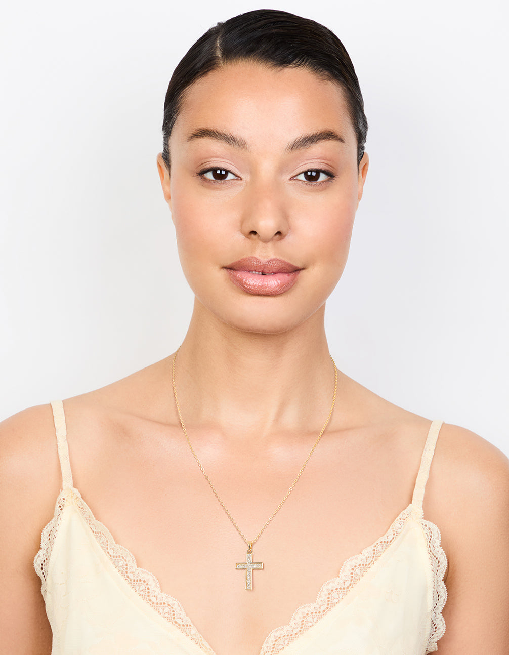 Gold Glitter Cross Necklace