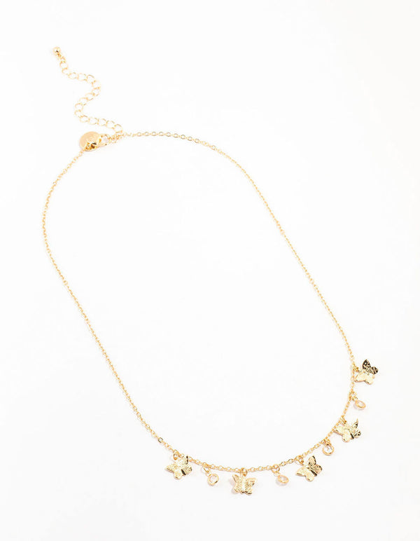 Gold Plated Diamante Butterfly Droplet Necklace