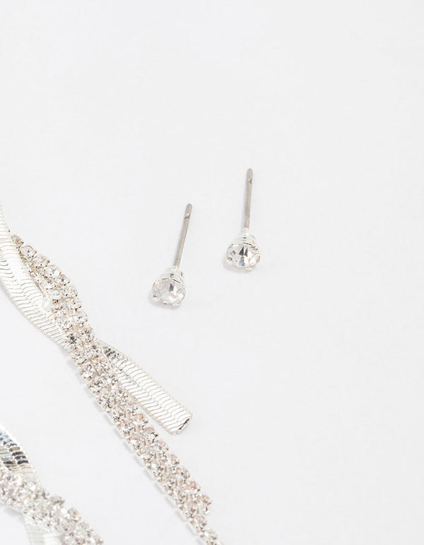 Silver Studs & Drop Cup Chain Earrings Multipack