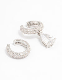 Silver Plated Cubic Zirconia Cuff Earrings 2-Pack - link has visual effect only