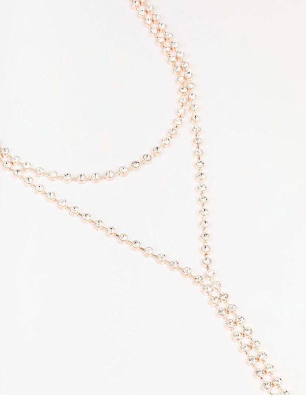 Rose Gold Diamante Lariat Necklace
