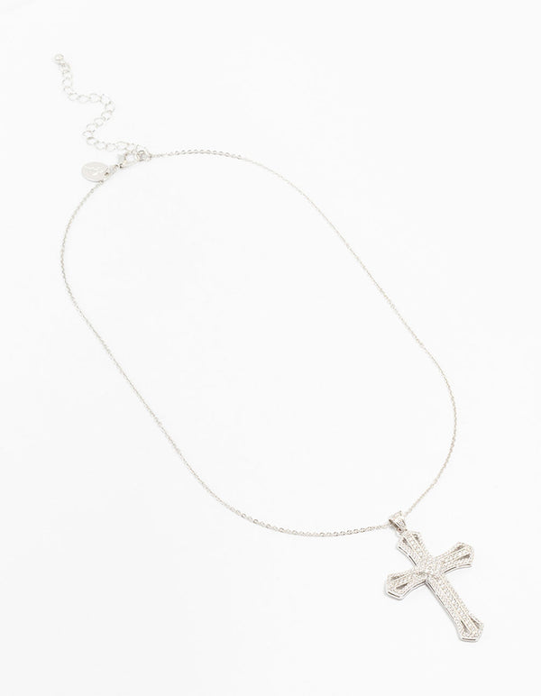 Silver Cubic Zirconia Radiant Cross Necklace