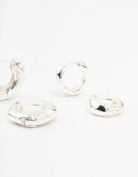 Silver Plated Brass  Hammered Graduating Hoop Earrings 3-Pack - link has visual effect only