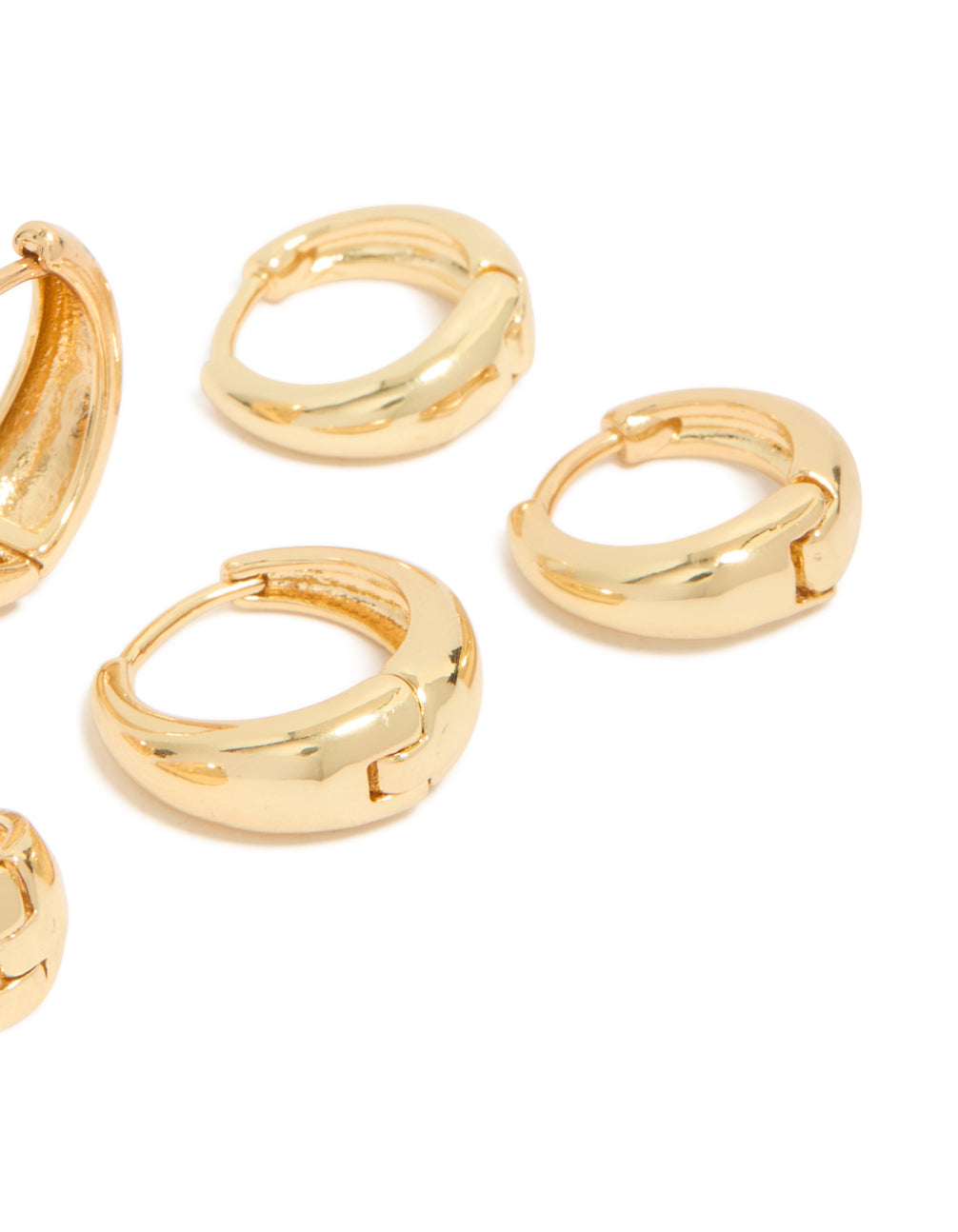 Classic Gold Plated Brass Chunky Hoop Earrings 3-Pack