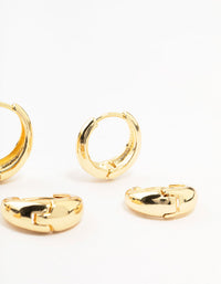 Classic Gold Plated Brass Chunky Hoop Earrings 3-Pack - link has visual effect only