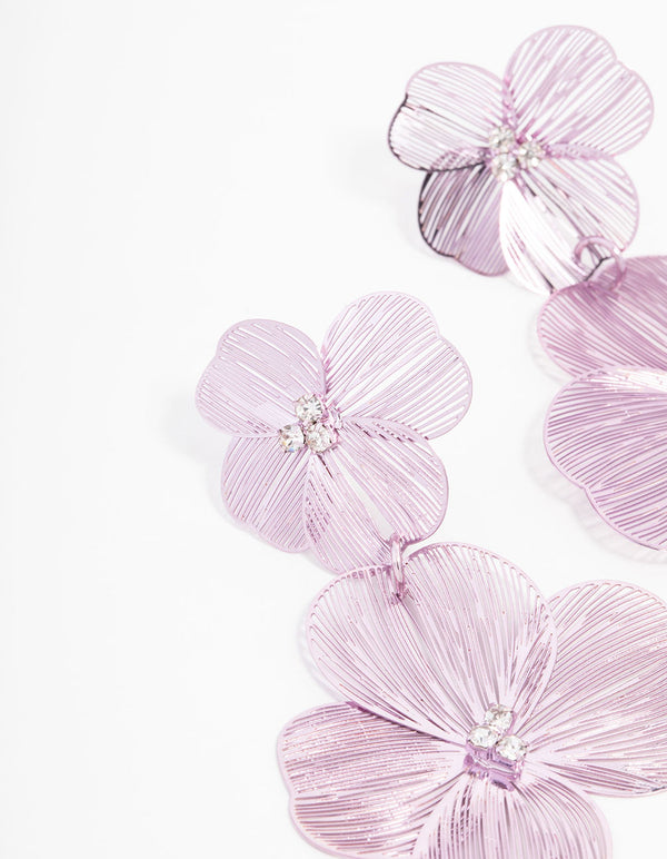 Rose Gold  Purple Coated Lazercut Flower Drop Earrings