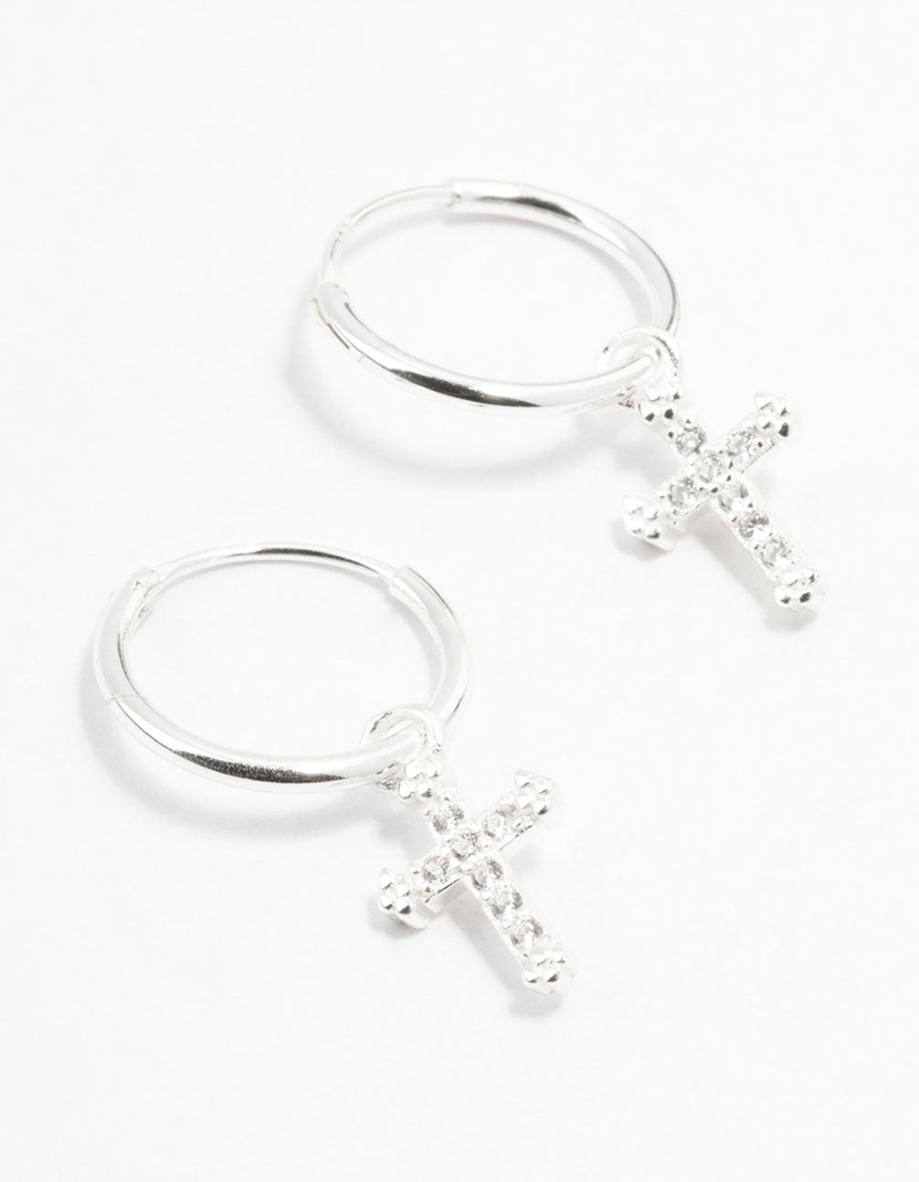 Sterling Silver Cubic Zirconia Cross Hoop Earrings
