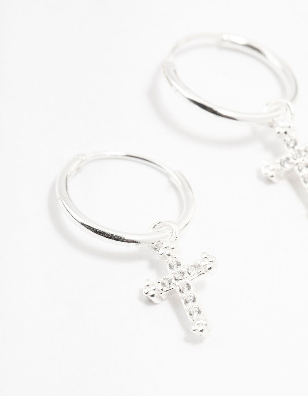 Sterling Silver Cubic Zirconia Cross Hoop Earrings