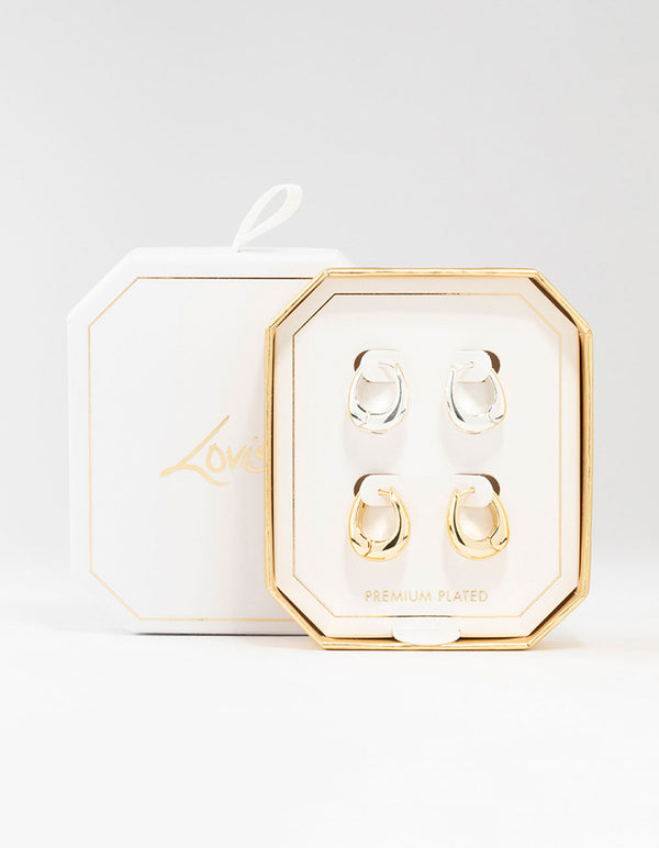 Mixed Metals Blend Oval Hoop Earrings 2-Pack