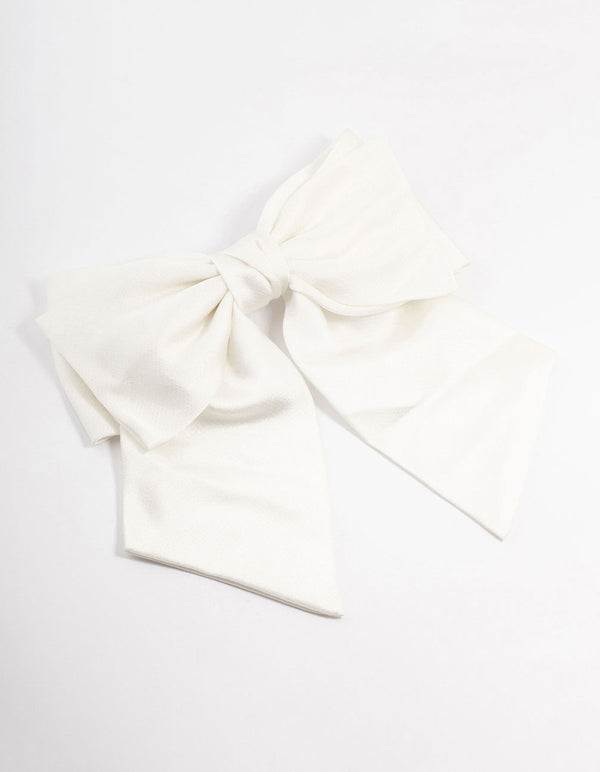 Large White Double Draped Fabric Bow Clip