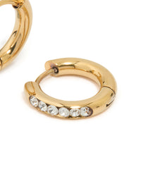 Waterproof Gold Plated Stainless Steel Round Diamante Clicker Hoop Earrings - link has visual effect only