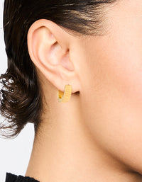 Waterproof Gold Plated Stainless Steel Ribbed Wide Huggie Earrings - link has visual effect only