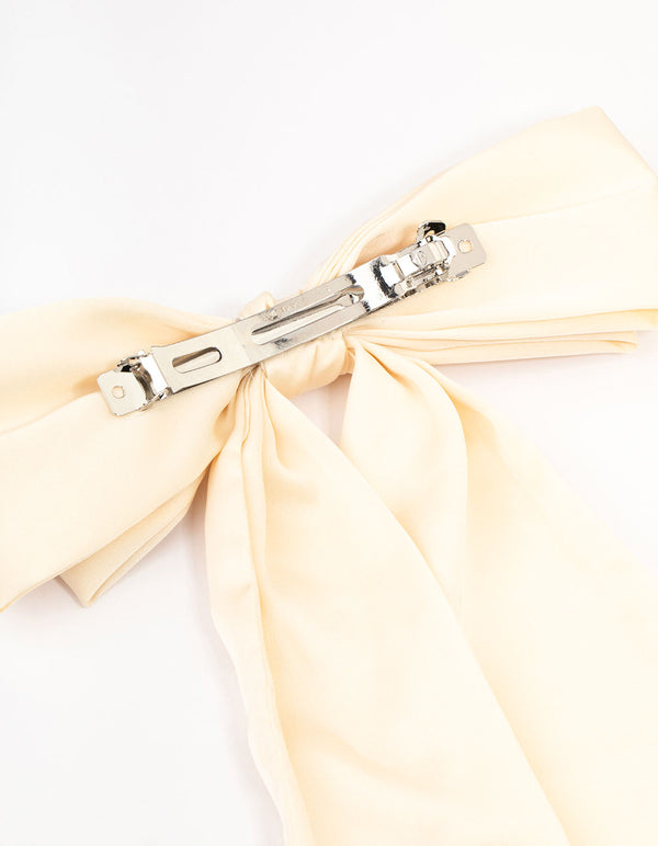 Relaxed Cream Fabric Long Bow Clip
